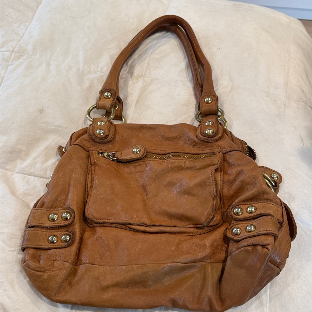 Stylish Tan Leather Handbag- Linea Pelle